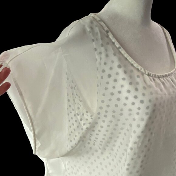 CHICO'S Women Top Sz 2X White Short Wide Sleeves Polka Dot Sheer Overlay 50-4 - Picture 6 of 16